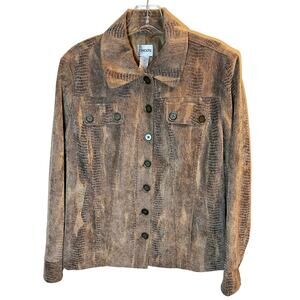 Chico's, Snake Skin Print Brown Gold Jacket, Buttons, sz 1